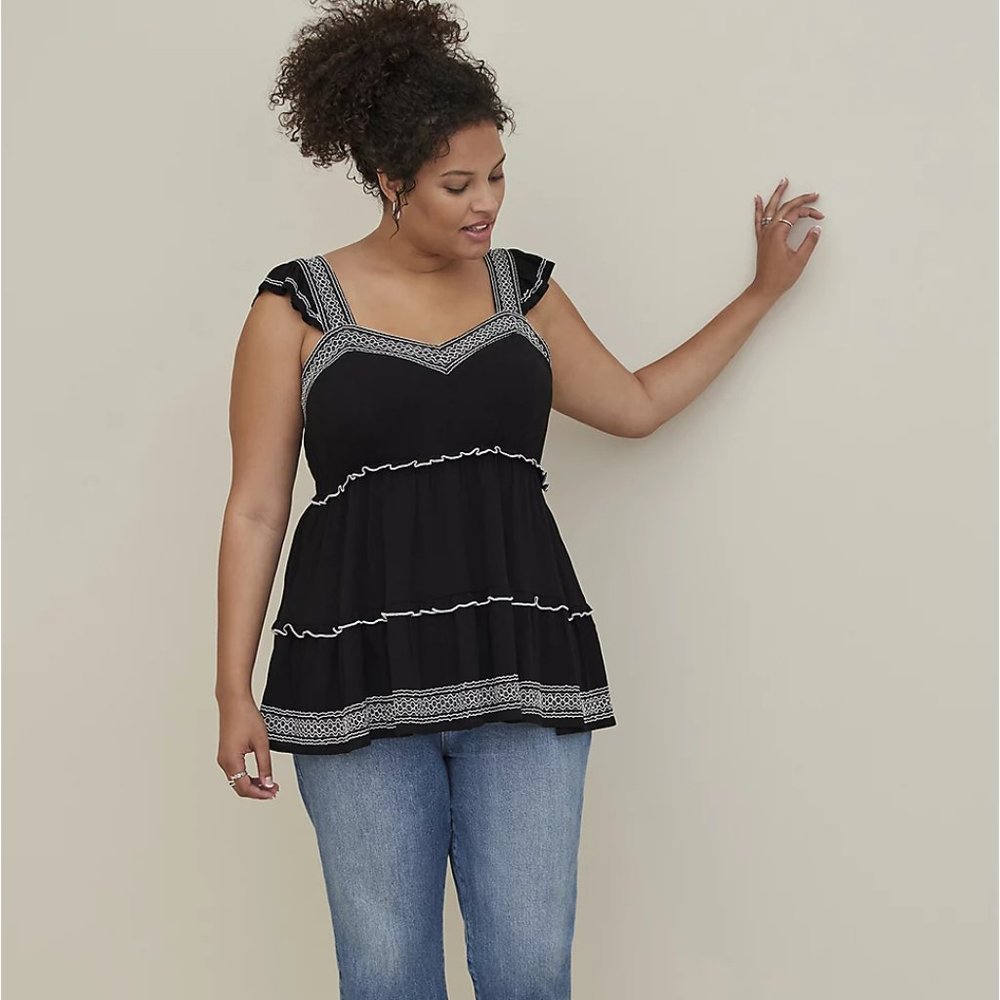 NEW TORRID Babydoll Peplum Crinkle Tiered Top Black Blush Plus Size 5X - Picture 3 of 6